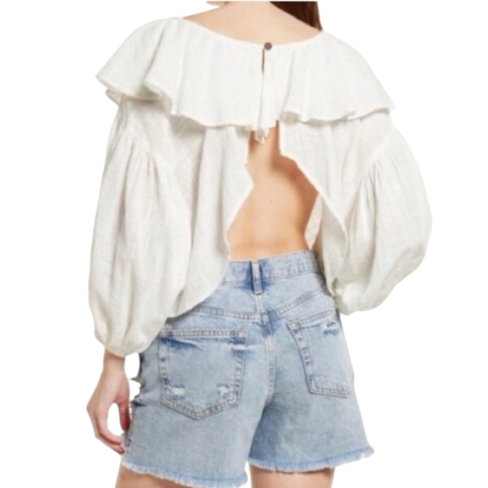 Romantic Ruffle Blouse open back flowy Free People Zuri ivory XS NEW NWT